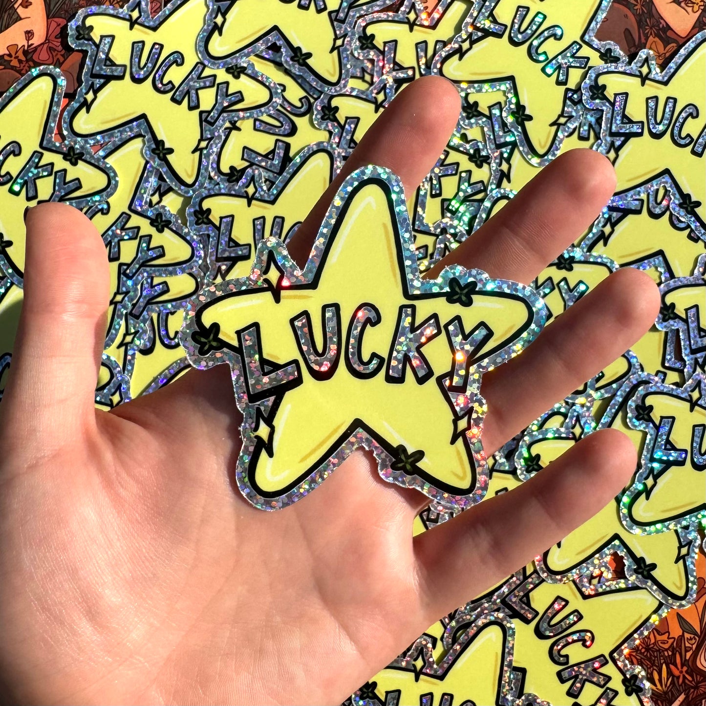 “Lucky” Glitter Star Sticker